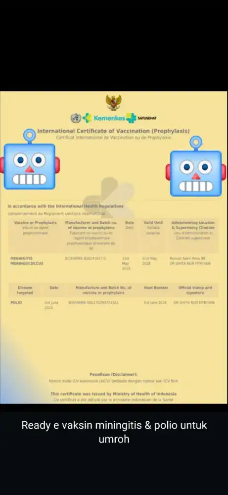 Miningitis + polio untuk umroh