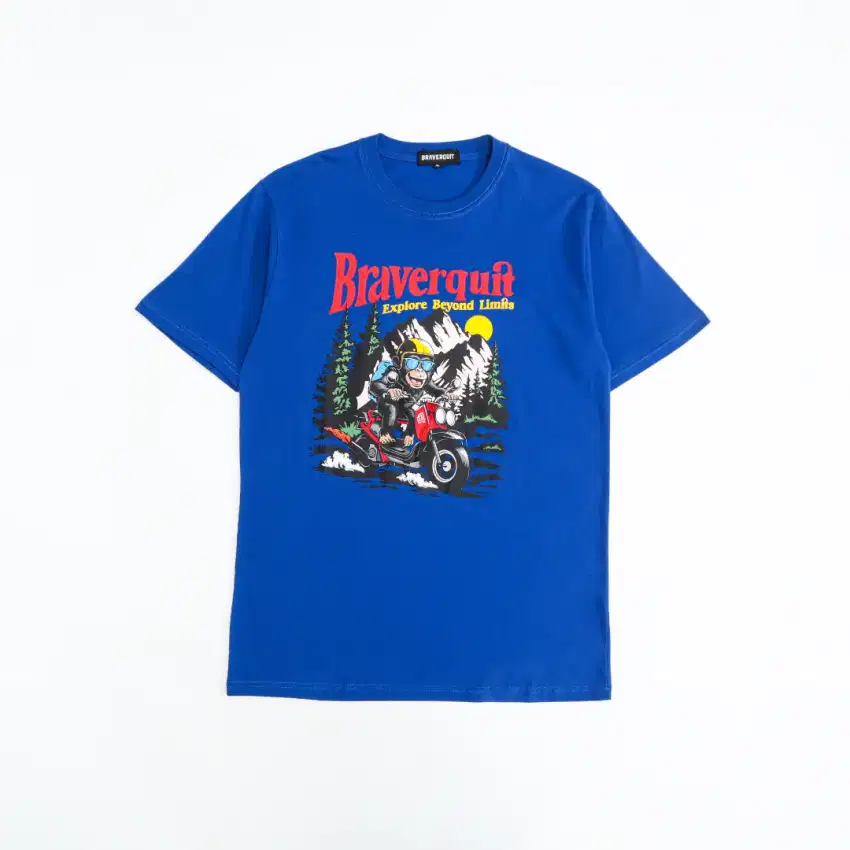Kaos Adventure Braverquit Simpanse Rider – Warna Biru | Size M–XL