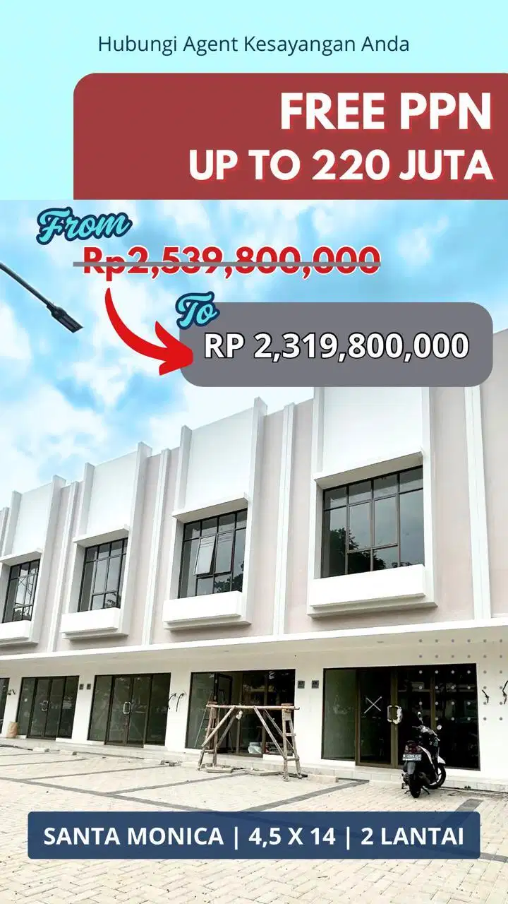 Jual Ruko SANTA ANNA & MONICA Gading Serpong Free PPn 220 Juta