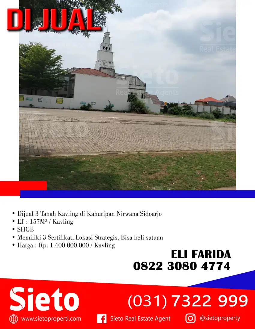 Dijual 3 Tanah Kavling di Kahuripan Nirwana Sidoarjo