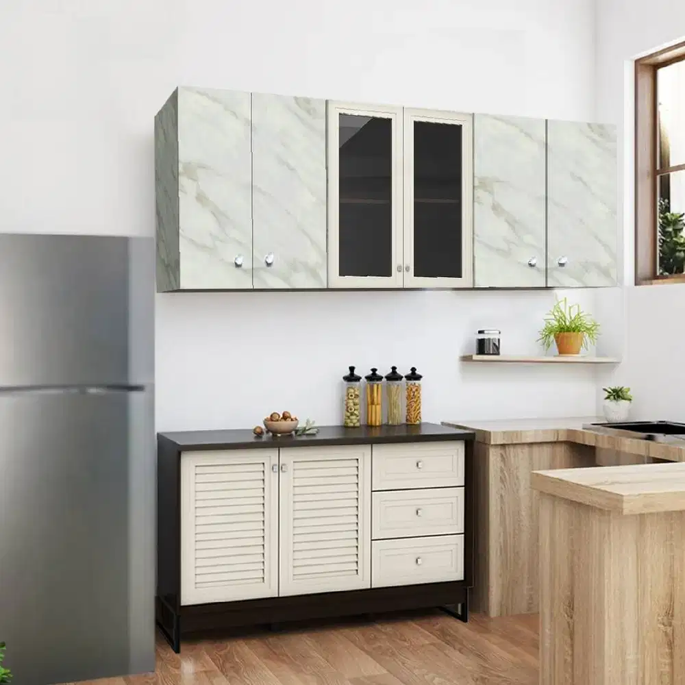 Kitchen Set  / Lemari Gantung / Rak Gantung Dapur (6 Pintu Kaca)