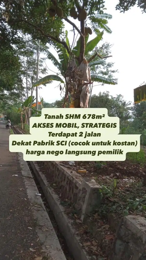 Dijual Tanah Strategis Hook  678 m² Dekat Pabrik SCI