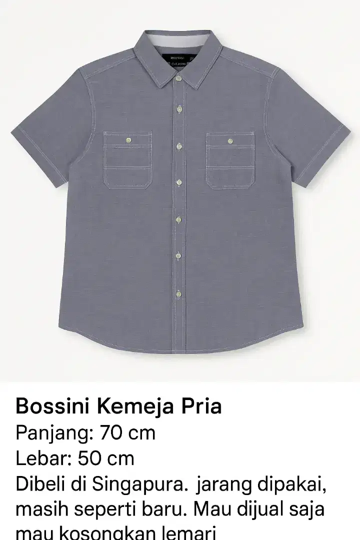 Kemeja Pendek Pria Bossini Colour Grey Abu2x Stay Dry Original Size M