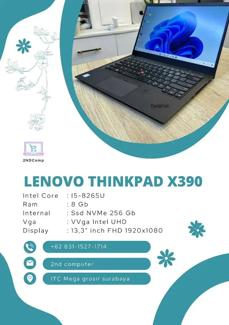 Laptop Lenovo Thinkpad X390 Intel core i5-8265U,Ram 8 gb,Ssd 256 gb