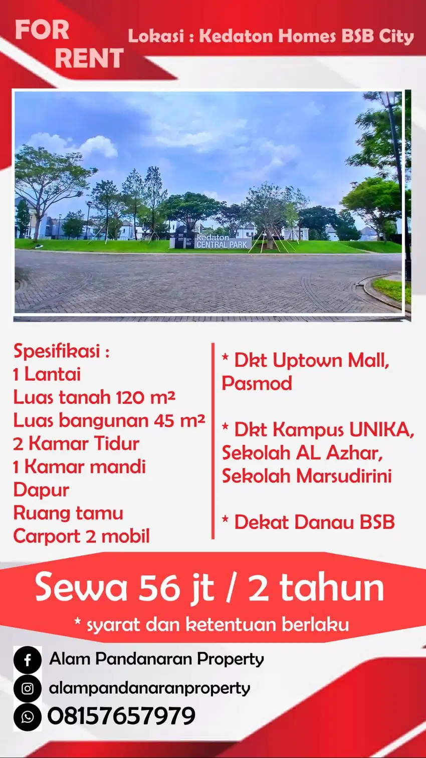 Sewa Cepat Hunian Nyaman di Kedaton Homes BSB City