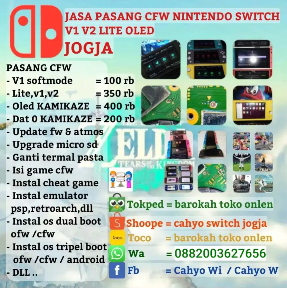 Jasa cef w nintendo switch v1 v2 lite oled dan isi games jogja