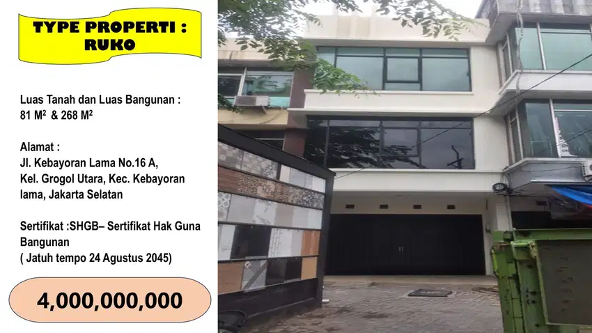 DIJUAL RUKO SIAP USAHA – JALAN KEBAYORAN LAMA JAKARTA SELATAN!
