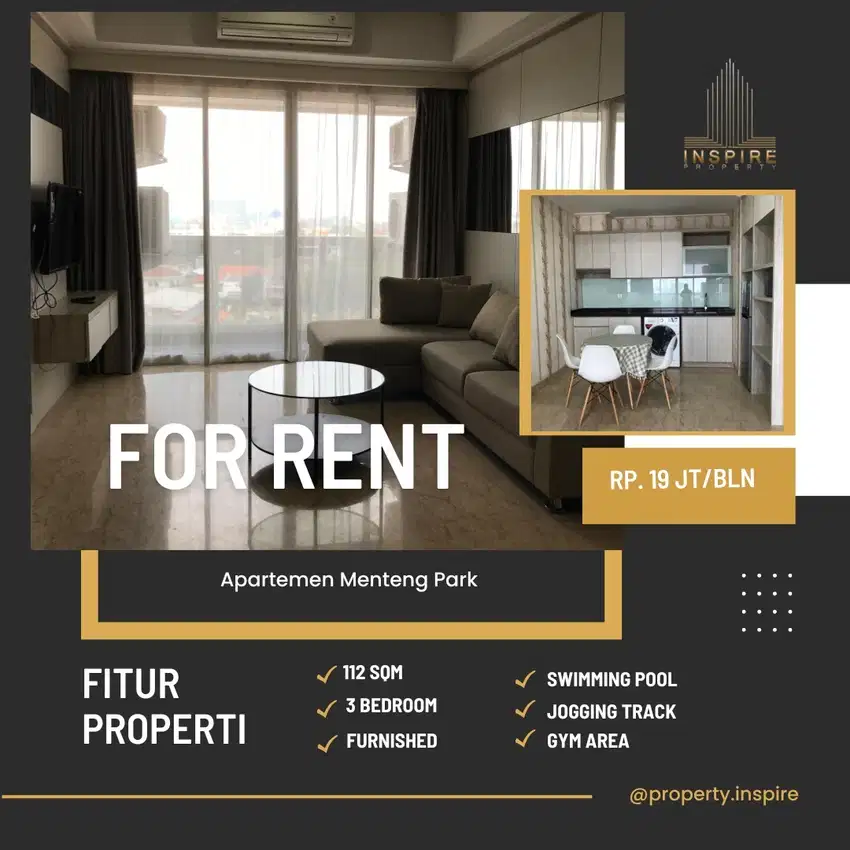 Sewa Murah 3br Menteng Park furnished bagus Private Lift  pusat kota