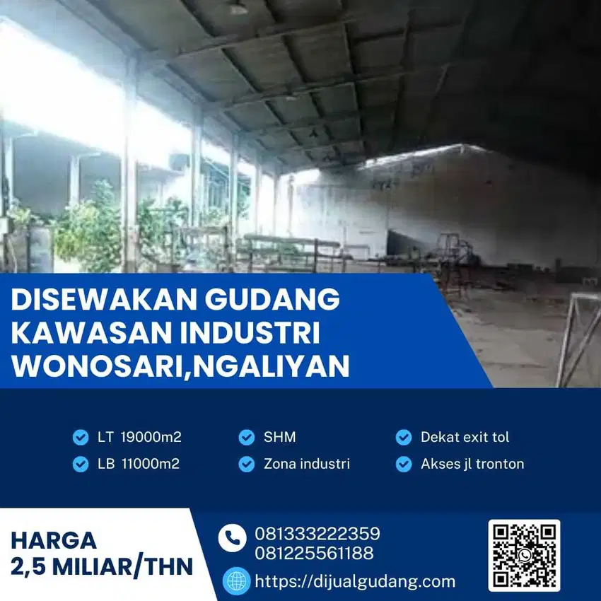 Sewa Gudang 1,1 Ha Bangunan, 1,9 Ha Tanah di Wonosari – Lokasi Emas