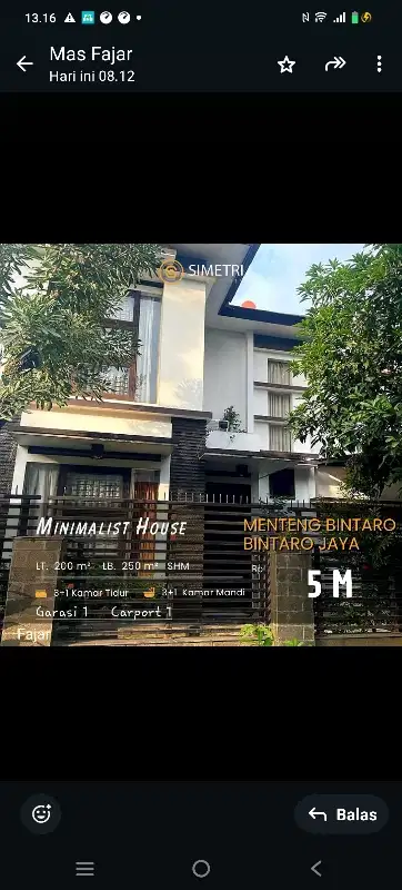 Dijual rumah 2 lantai area premium Menteng sektor 7 Bintaro Jaya