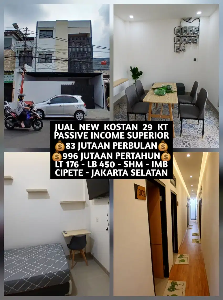 JUAL KOST KOSAN BARU 29 KAMAR DI CIPETE KEBAYORAN BARU JAKARTA SELATAN
