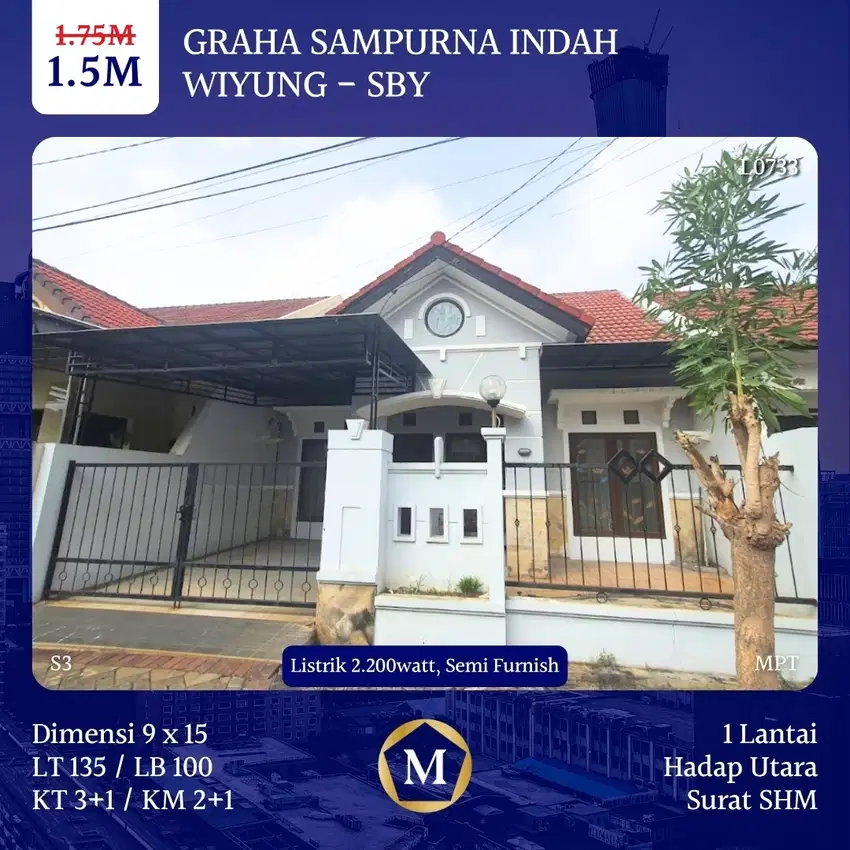 Rumah Graha Sampurna Indah Wiyung dkt UNESA Citraland Pakuwon Mall PTC