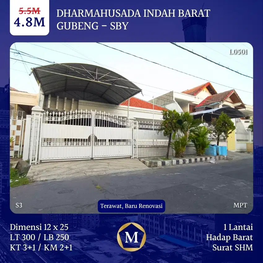Rumah Dharmahusada Indah Barat dkt Manyar Kertoarjo Kertajaya MERR