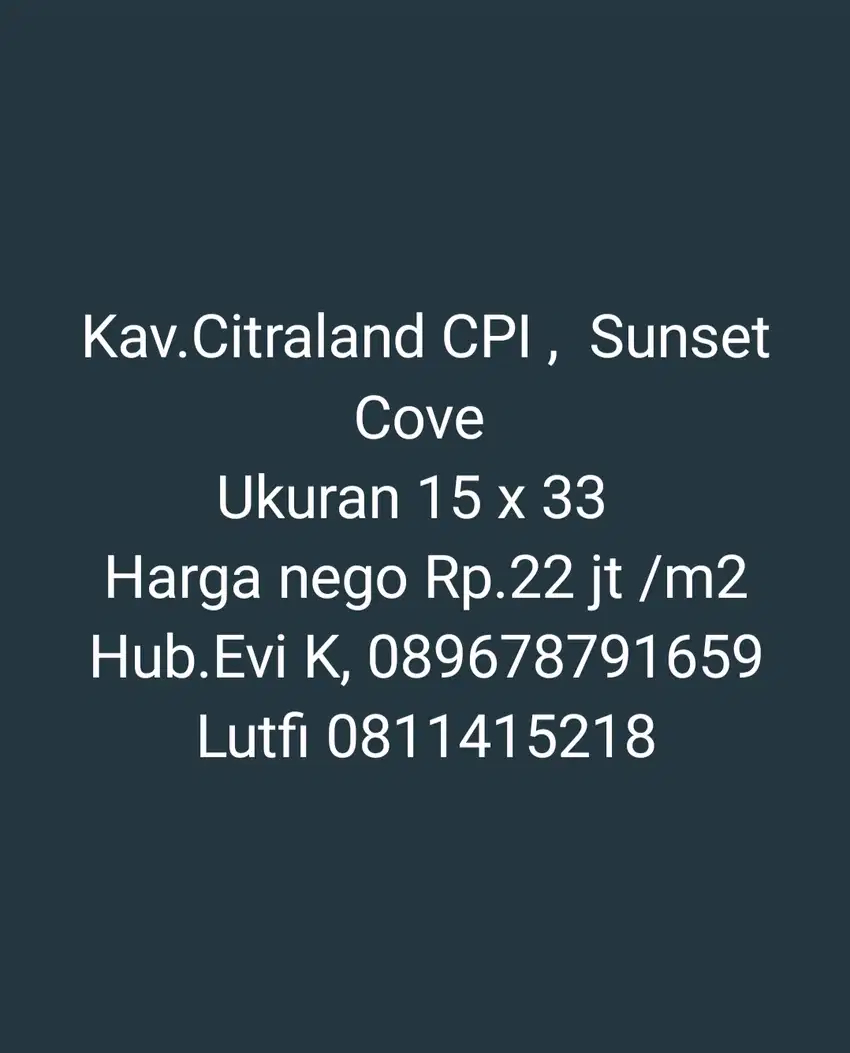 Di Jual Kavling Sunset Cove, CPI Losari, lokasi Premium