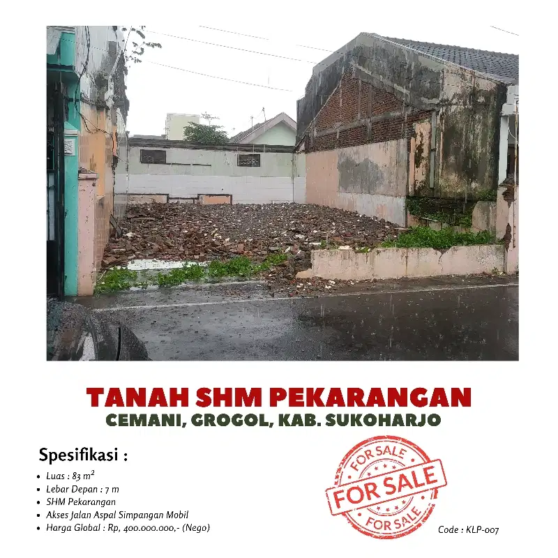 Tanah dijual dekat pusat kota solo shm 83 m²