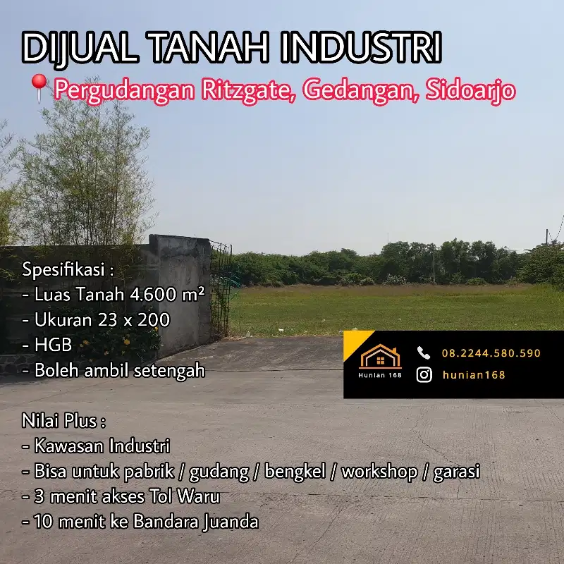Tanah Gudang Industri Gedangan Ritzgate Industrial Park GIP Sidoarjo
