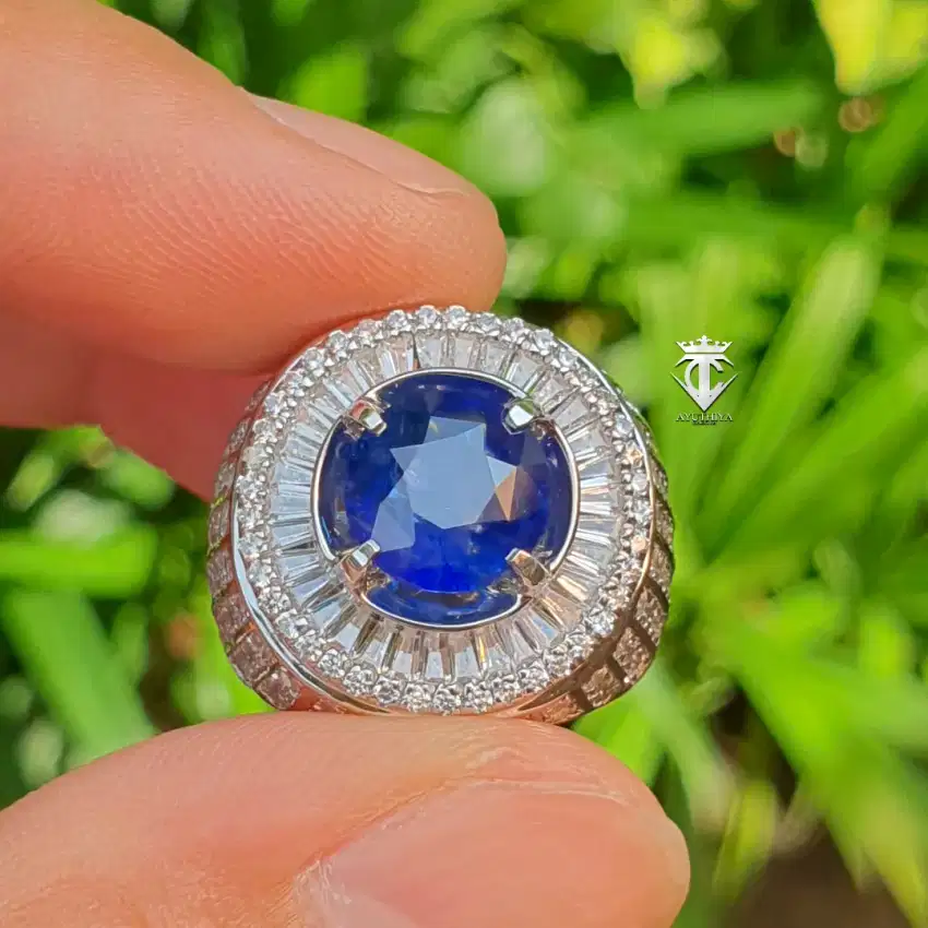 Batu Permata Natural Round Blue Sapphire SriLanka 3.12 Ct GRI Certifid