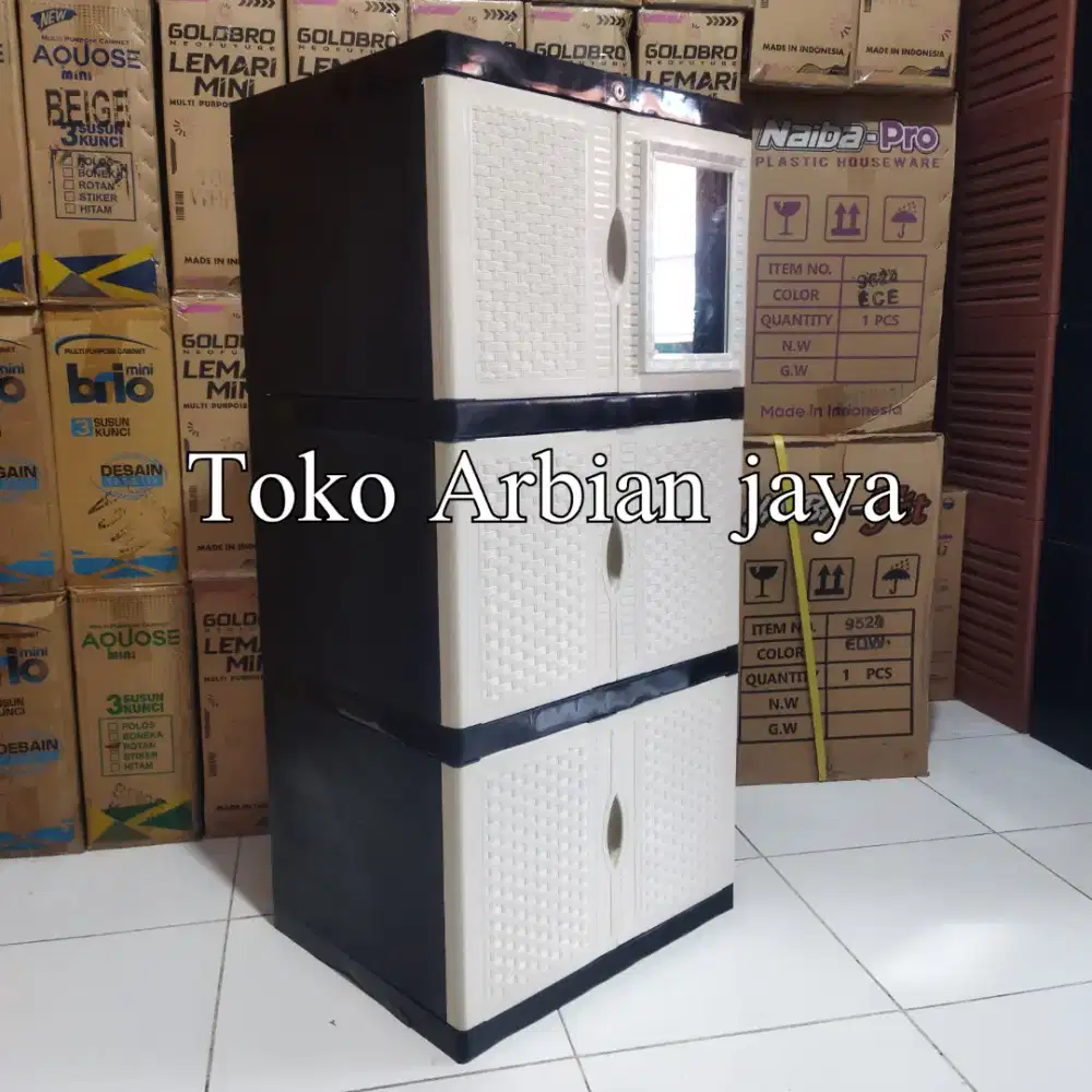 PROMO Lemari Plastik Mini Serbaguna 3 Susun Kaca Plus Kunci