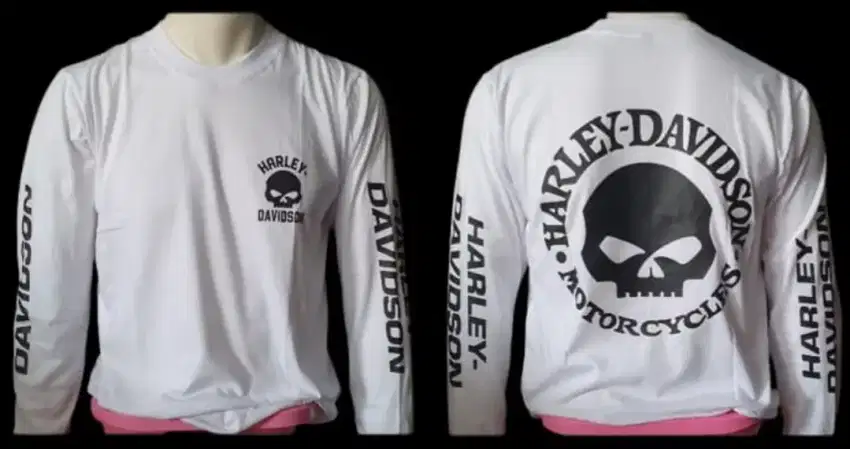 Kaos lengan panjang harley davidson white skull premium