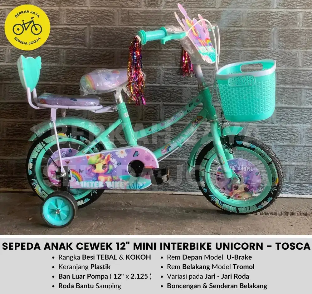 BARU Sepeda Keranjang Anak 12” inch Mini InterBike Unicorn Ban POMPA