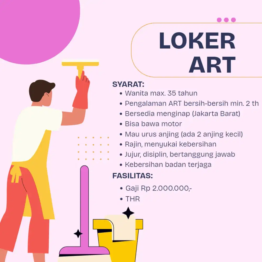 Lowongan Kerja ART (Asisten Rumah Tangga) Menginap