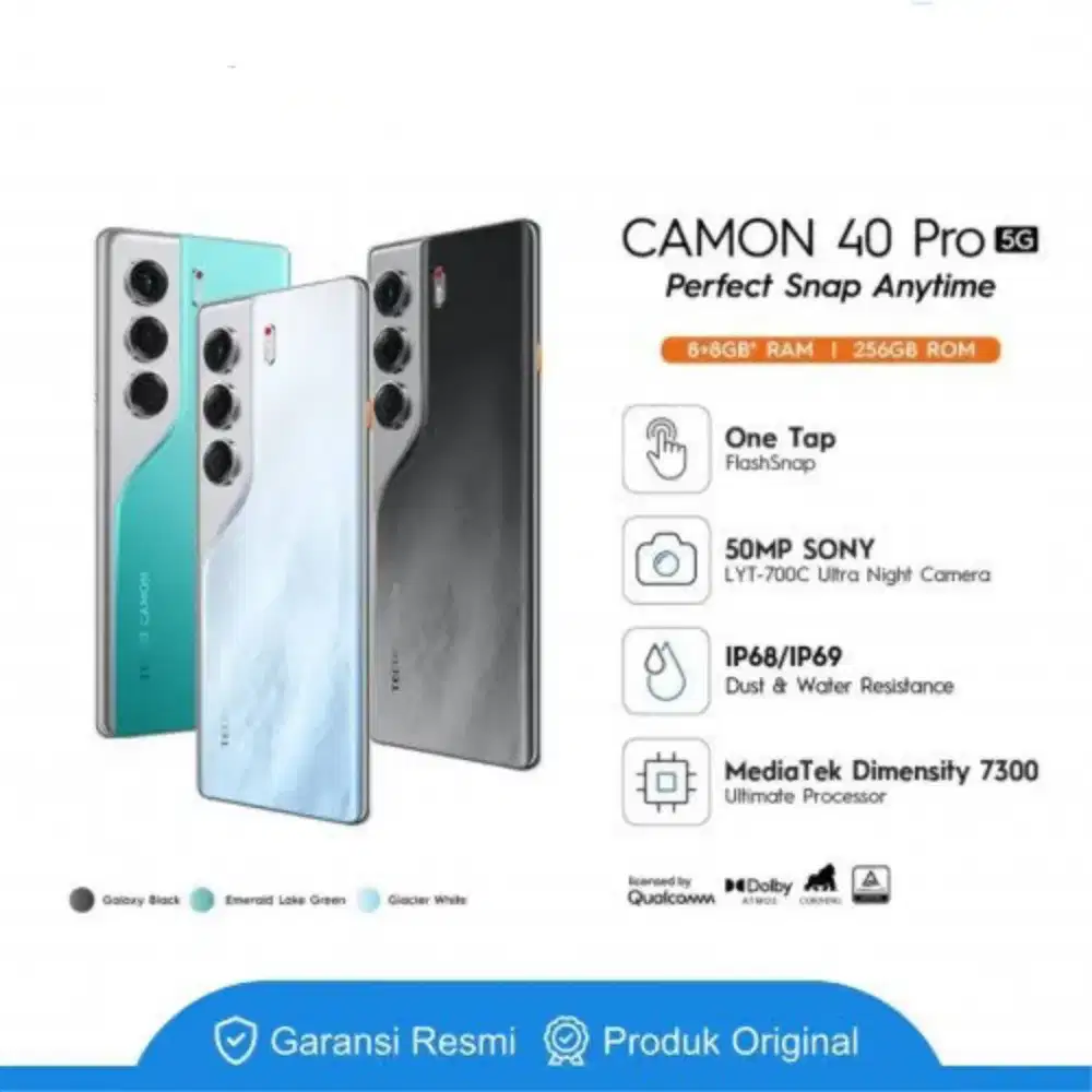 Tecno Camon 40 Pro 5G 8/256 gb New Garansi Resmi