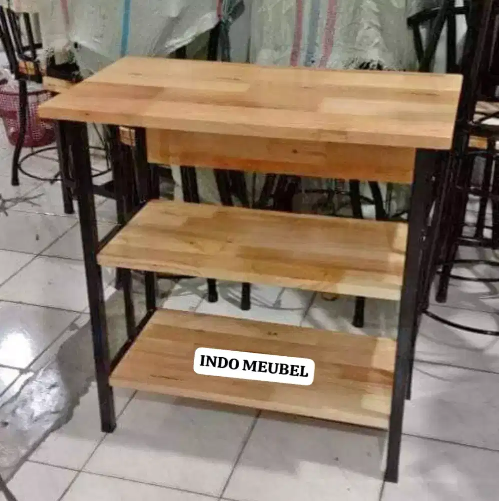 RAK TV KAYU 3 TINGKAT, RAK SERBAGUNA LAINNYA KAKI SUDAH BESI HOLO