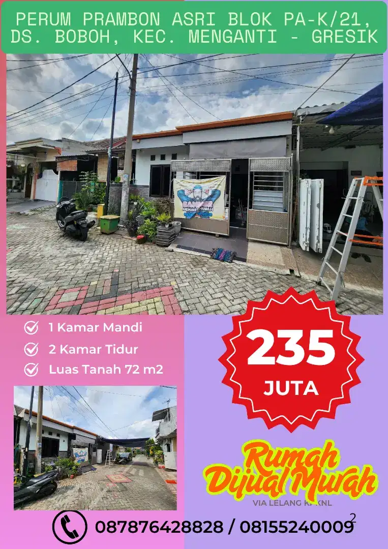 PERUM PRAMBON ASRI BLOK PA-K/21, DS.BOBOH MENGANTI GRESIK DIJUAL MURAH