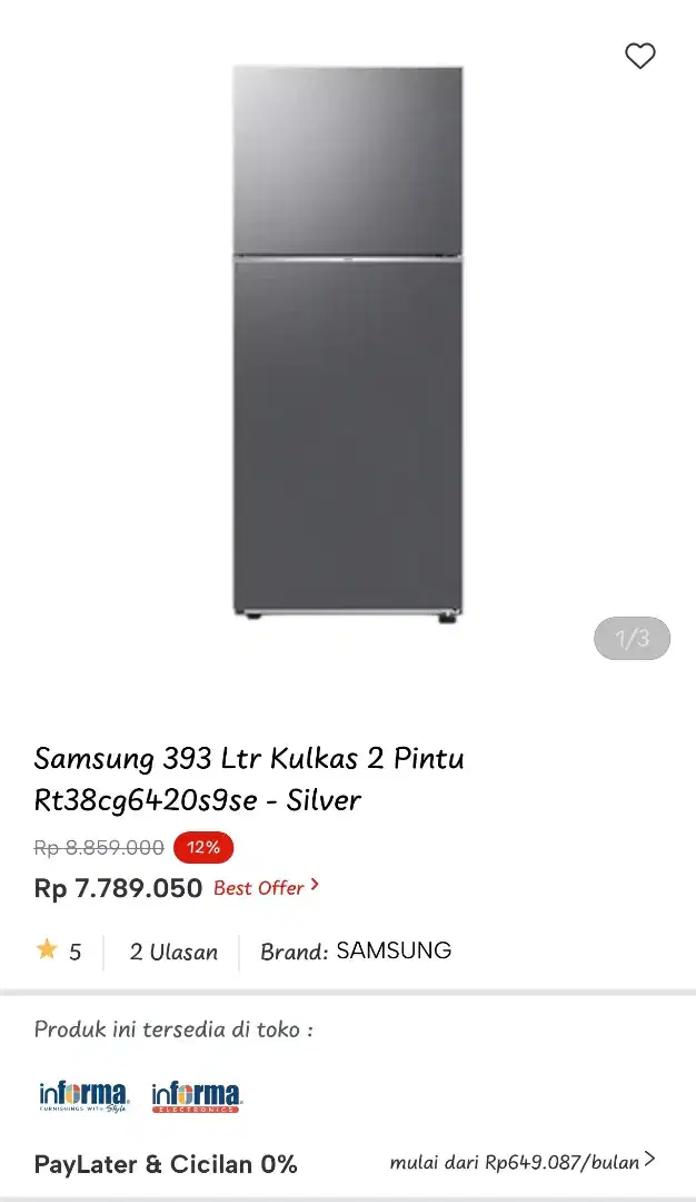 Samsung 393 Ltr Kulkas 2 pintu