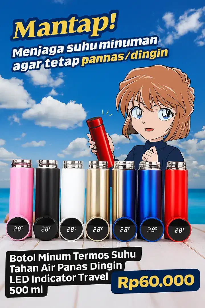 Termos Suhu Thermos Botol Minum Tahan Panas Dingin Temperatur LED 500