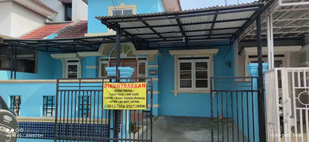Disewakan rumah tingal utk keluarga muda (1 atau 2 anak), cluster.