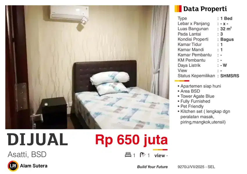 Dijual Apartemen 1BR Full Furnished SHMSRS Asatti Vanya Park BSD