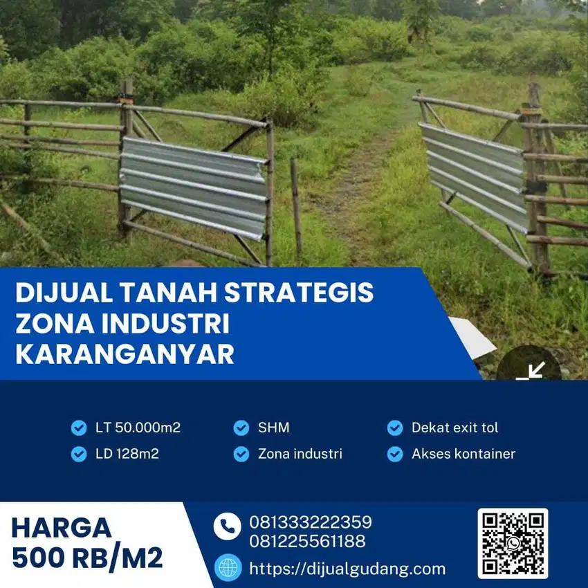 Jual Cepat! Tanah Zona Industri 5 Hektar di Karanganyar, Akses Truk