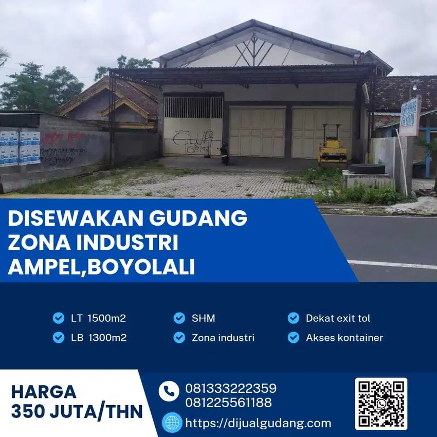 Gudang Siap Pakai Disewakan di Ampel Boyolali – Luas 1500m², SHM,