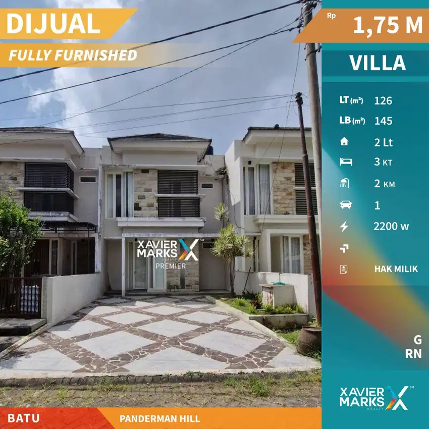 Dijual Villa Furnish Kawasan Wisata di Panderman Hills Batu