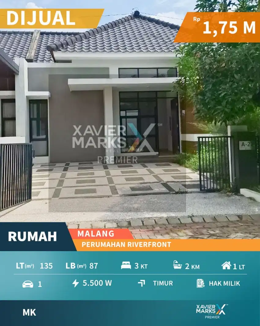 Dijual Rumah Dekat Exit Tol di Riverfront Malang
