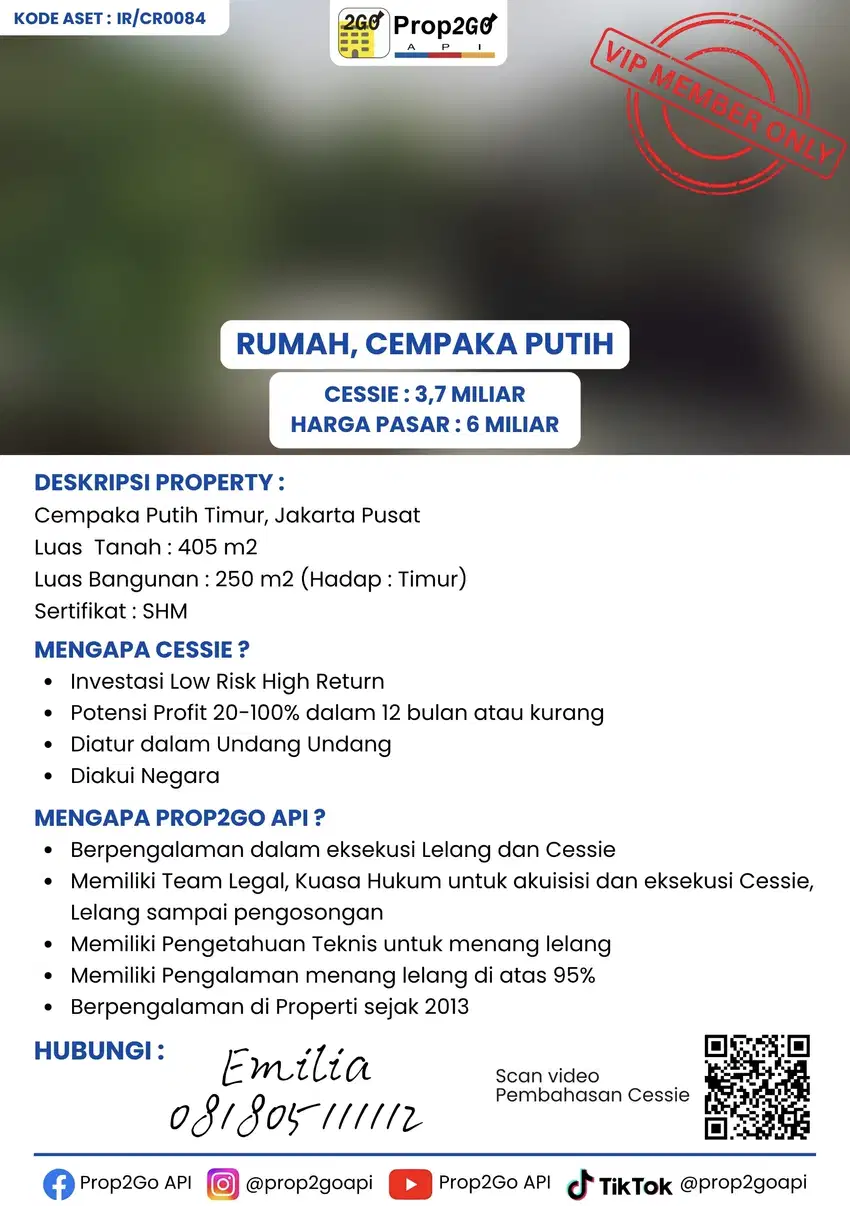 CESSIE KHUSUS INVESTOR , Rumah di Cempaka Putih Jakarta Pusat