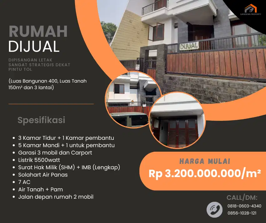 DIJUAL RUMAH 3 LANTAI – SIAP HUNI DI PISANGAN LAMA, JAKARTA TIMUR