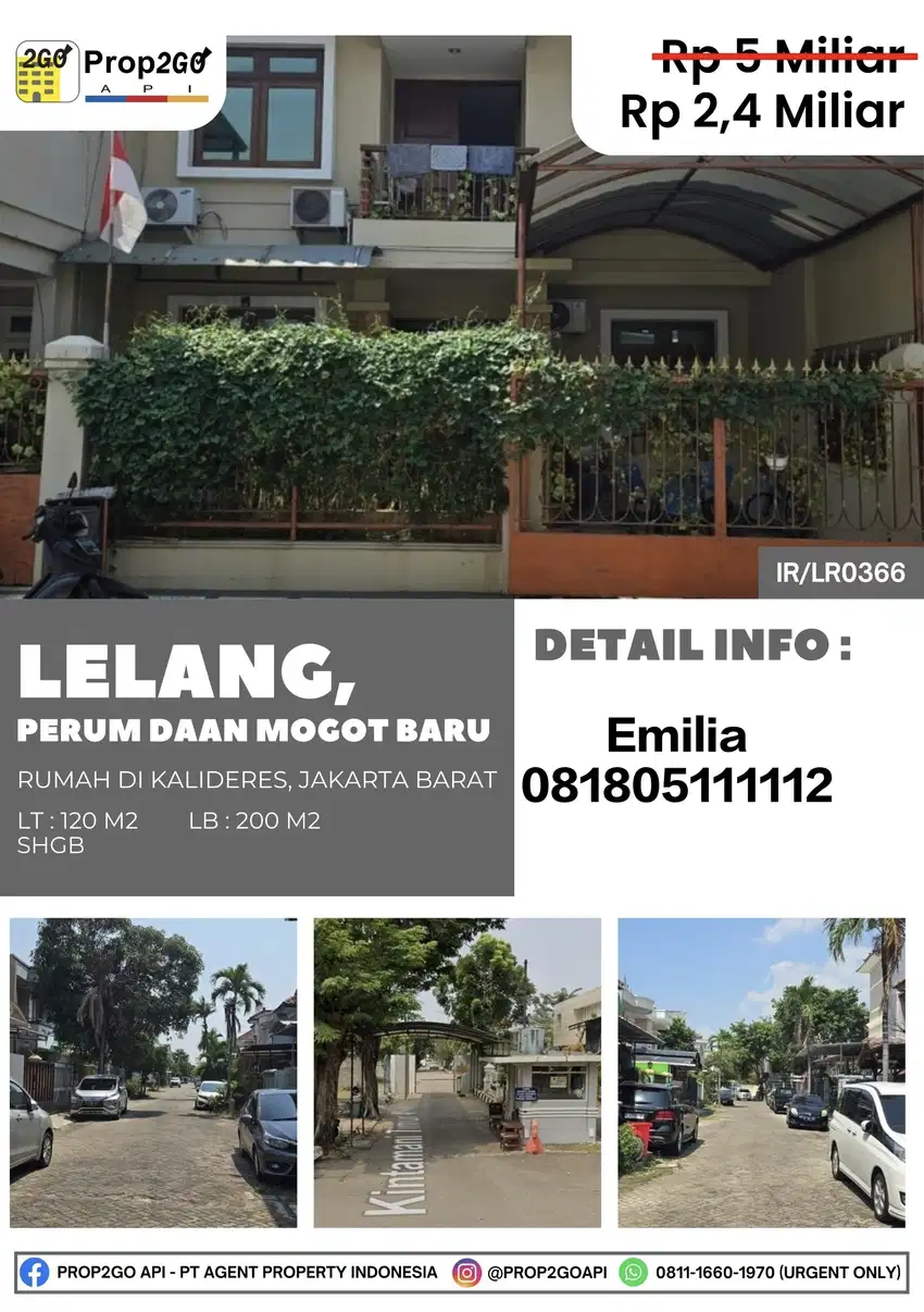 LELANG RUMAH 2 LANTAI DAAN MOGOT, KALIDERES, JAKARTA BARAT