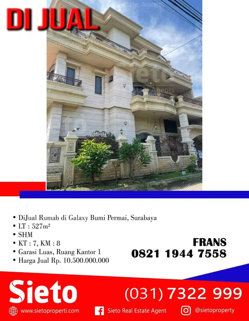 DiJual Rumah di Galaxy Bumi Permai, Surabaya
