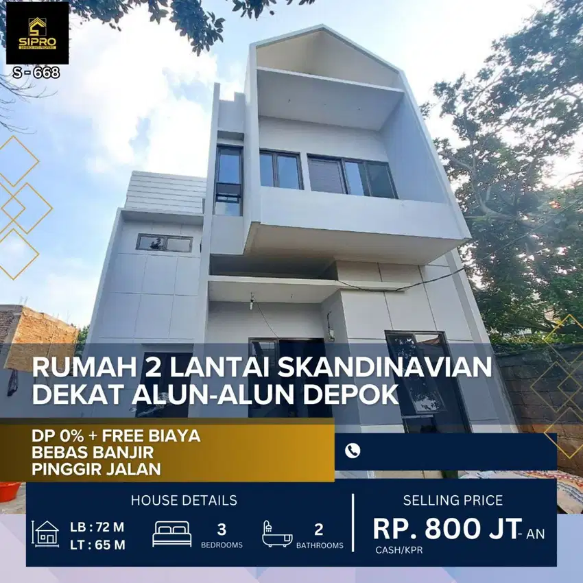 S.Rumah 2lantai Scandinavian Premium Pinggir Jl Raya Cilodong Depok