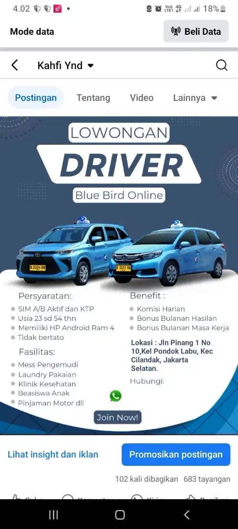 Dibutuhkan Driver mitra Bluebird