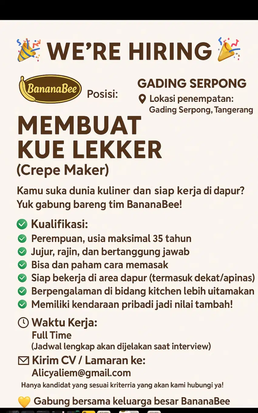 DIBUTUHKAN KARYAWATI UNTUK MEMBUAT KUE LEKKER