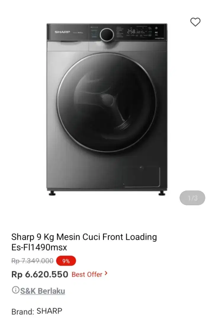 PROMO KREDIT SHARP 9KG MESIN CUCI FRONT LOADING