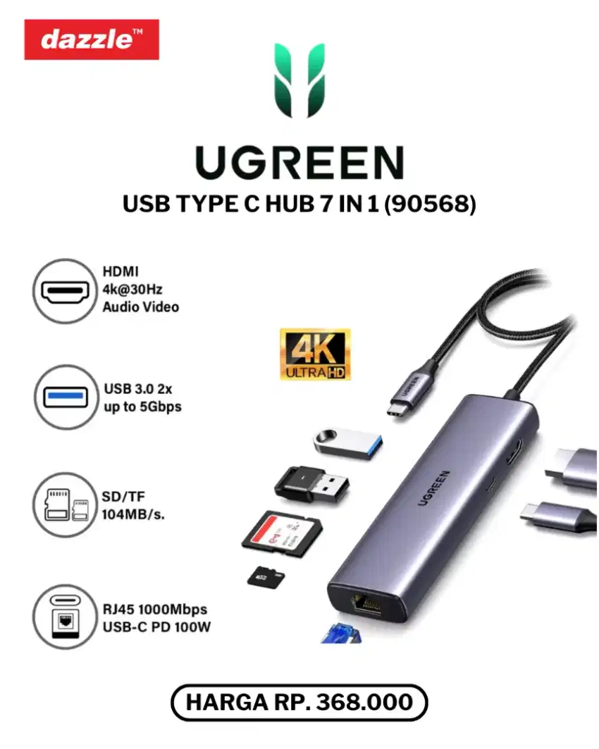 UGREEN USB TYPE C HUB 7 IN 1 (90568)