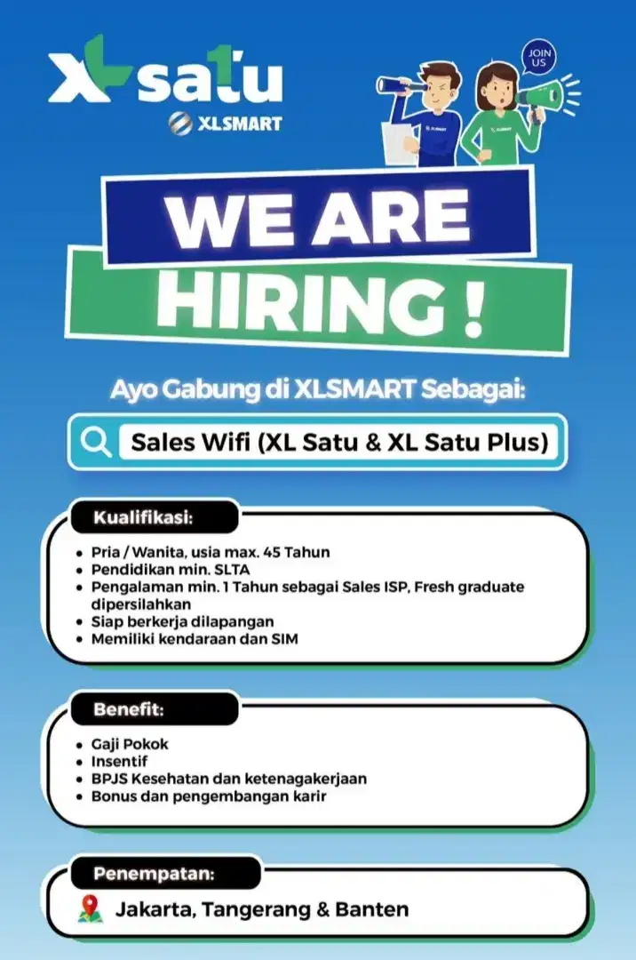 DIBUTUHKAN SEGERA SALES WIFI INTERNET XL DOR TO DOR LANGSUNG KERJA