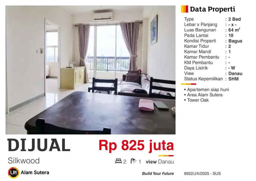 Dijual Apartemen 2BR Full Furnish SHM Murah Dekat BINus Alam Sutera