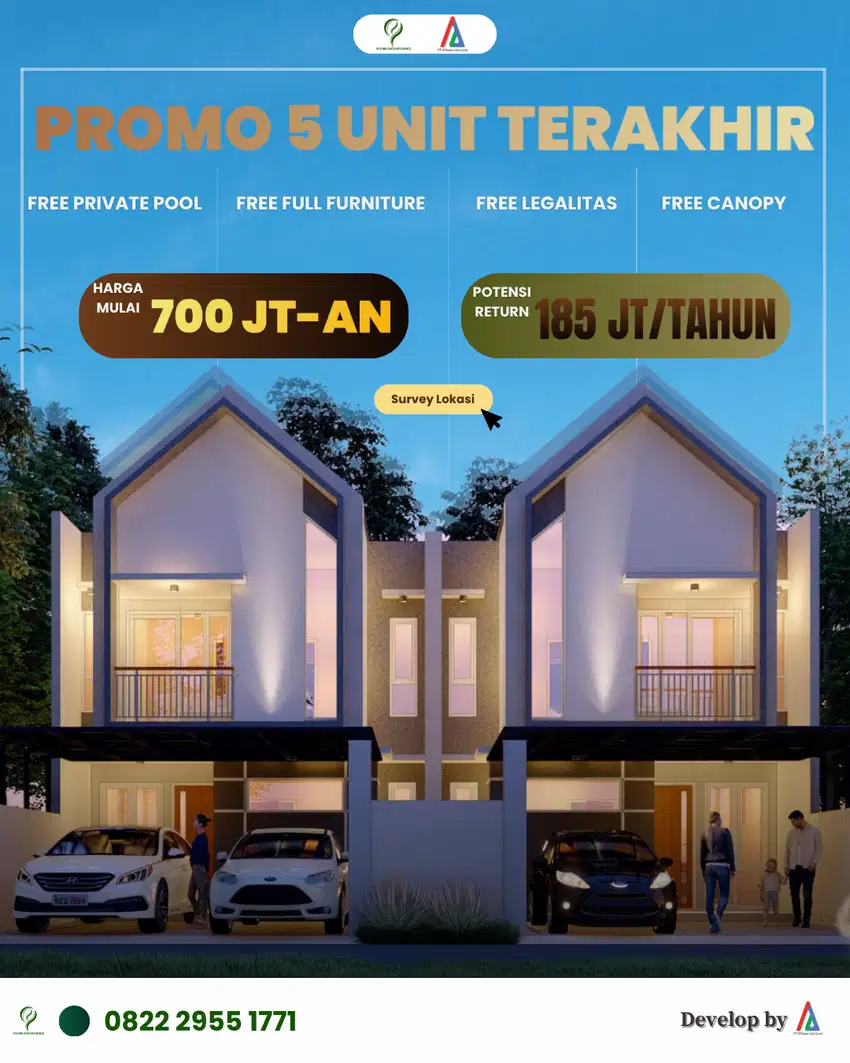 Villa 2 Lantai full furnished+private pool kawasan wisata malang batu