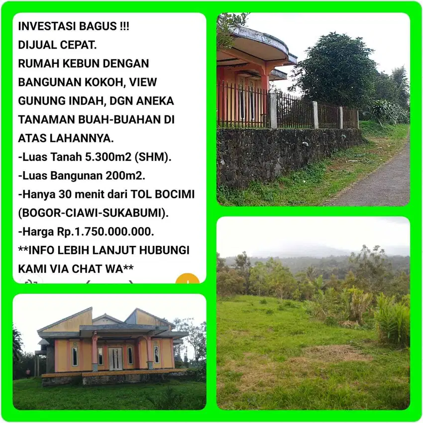 Villa murah bagus view gunung indah dgn kebun buah 30 menit dr tol