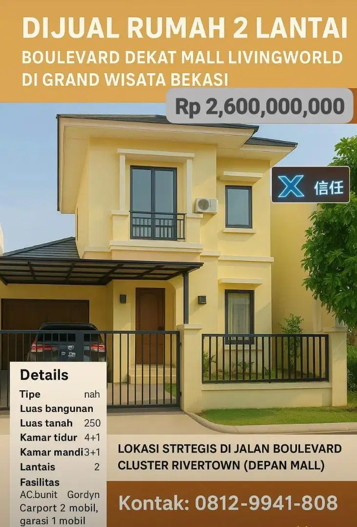 Rumah 2 Lantai Di Grand Wisata - Cluster Rivertown Boulevard
